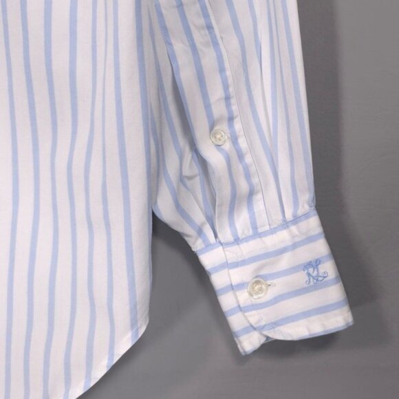 RALPH LAUREN Women's Striped Button Up Shirt Size 8 Cotton Blue White - Picture 8 of 9
